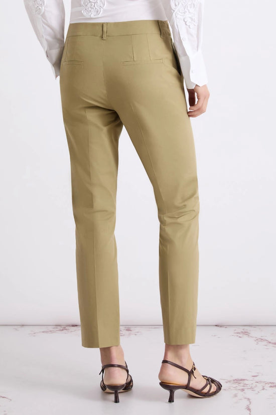 Marella Khaki Slim Leg Cropped Stretch Cotton Poplin Trousers