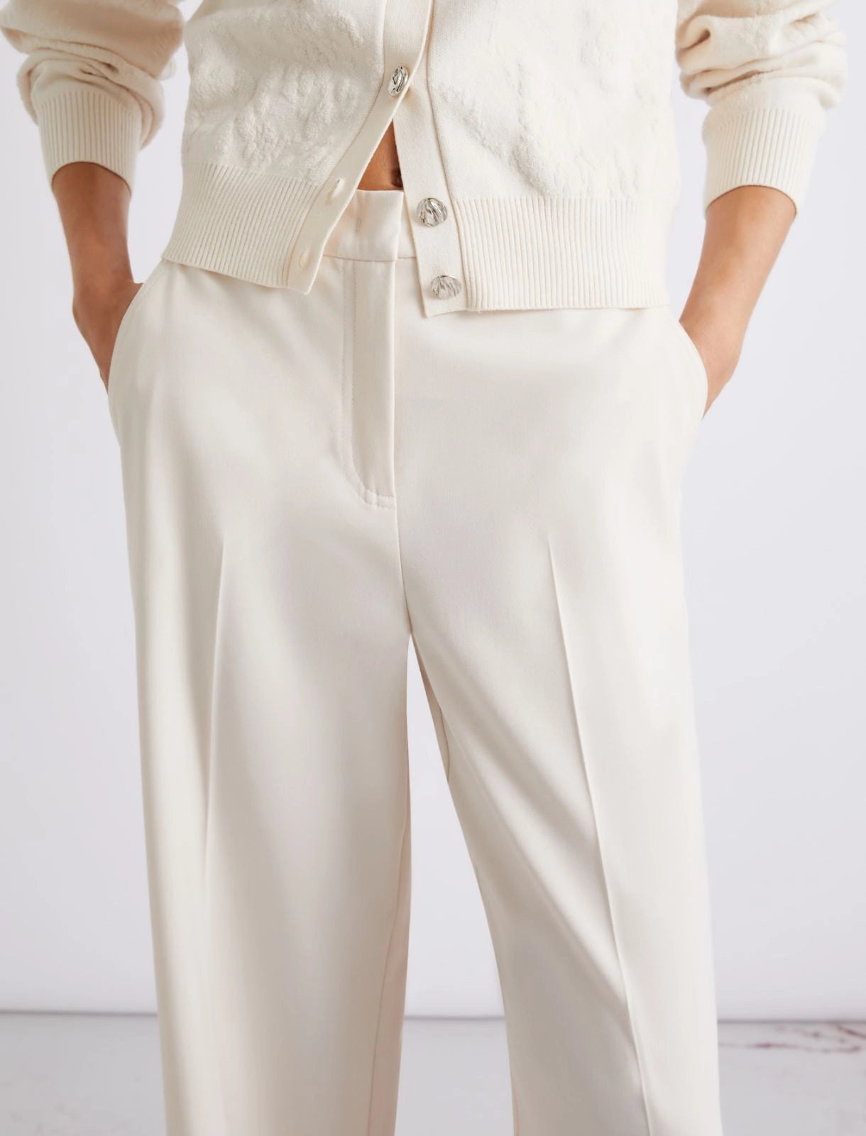 Marella White Straight-fit Stretch Canvas Trousers MLLSEQUOIA