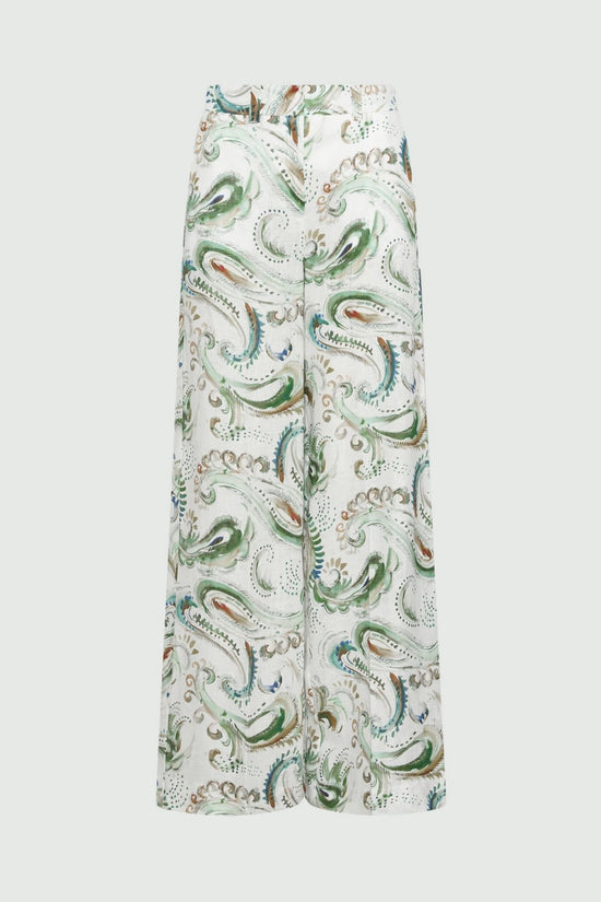 Marella Wide Leg Linen White with Pattern Print Trousers