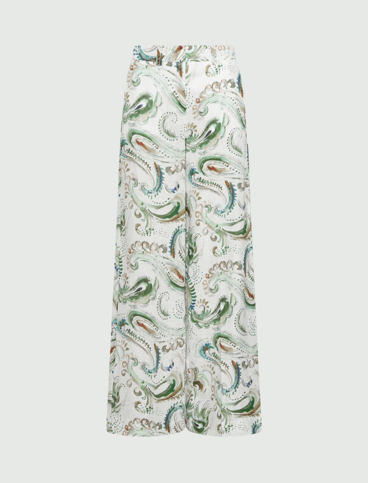 Marella Wide Leg Linen White with Pattern Print Trousers