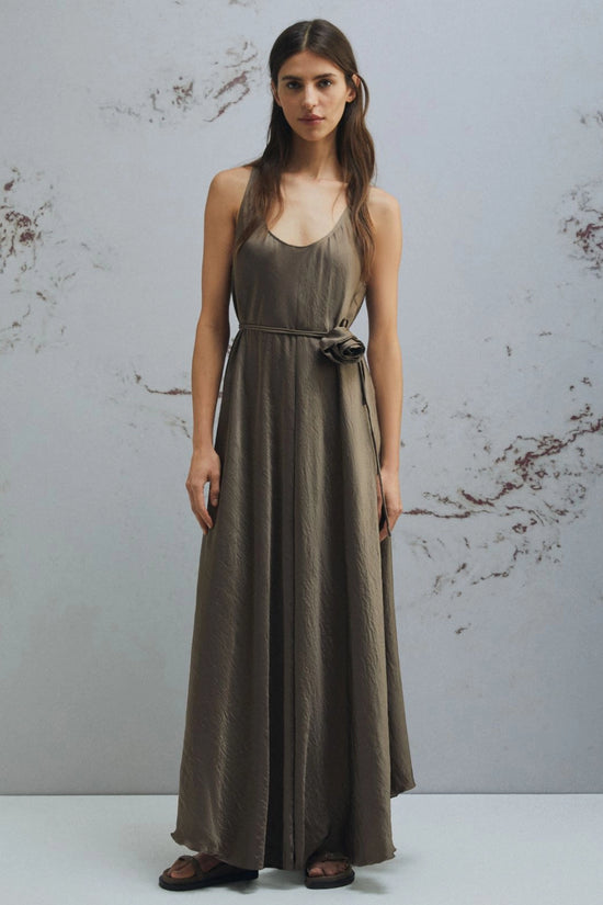 Marella Brown Loose Fit Crinkle Twill Maxi Dress MLMALCOOL