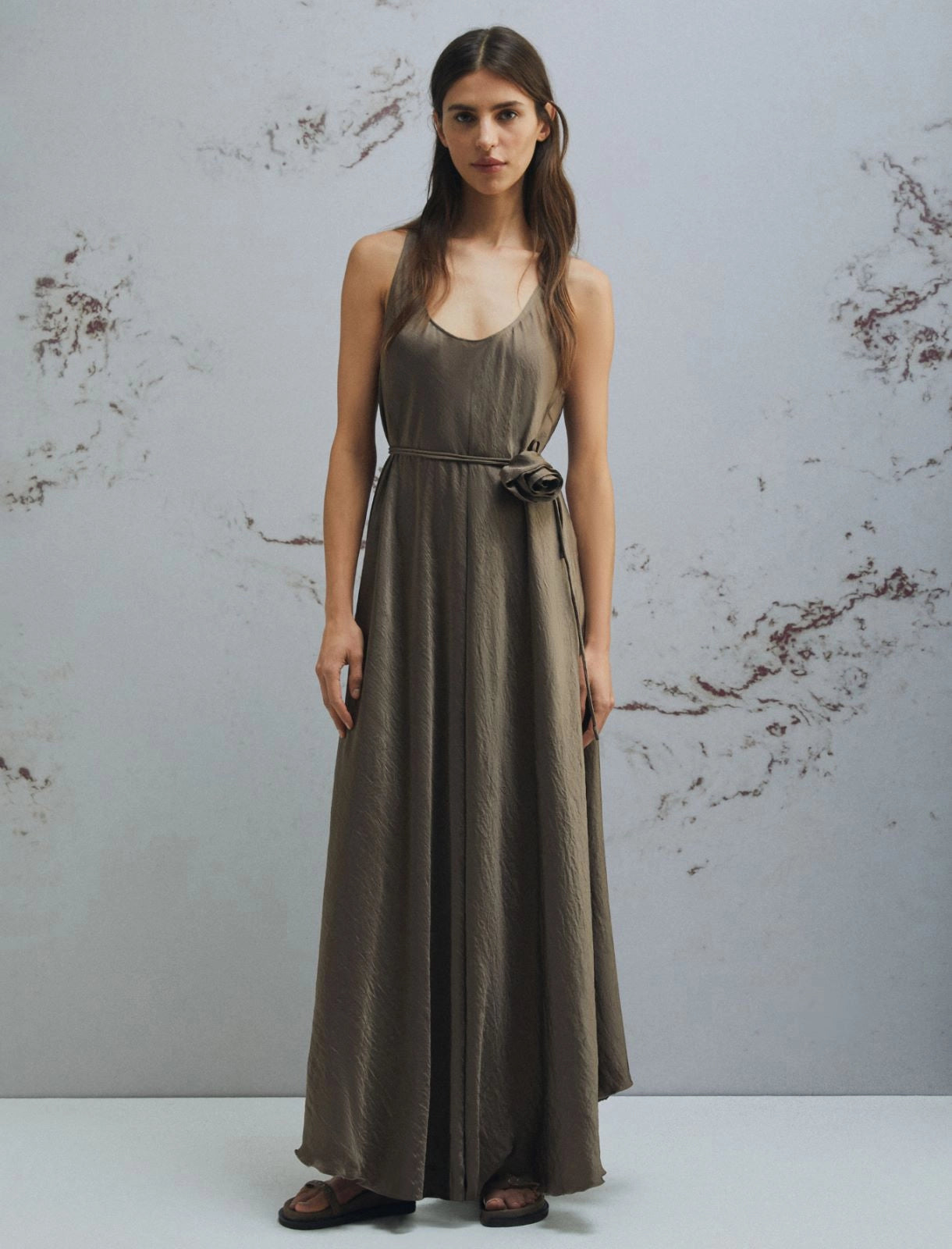 Marella Brown Loose Fit Crinkle Twill Maxi Dress MLMALCOOL