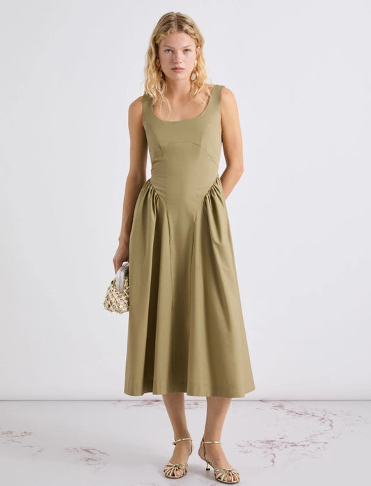 Marella Khaki Sleeveless Slim-Fit Poplin Dress MLLENFASI