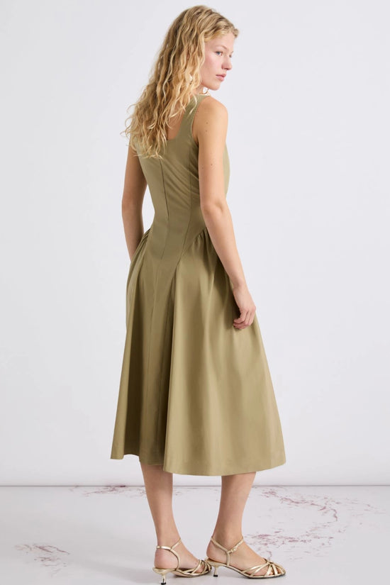 Marella Khaki Sleeveless Slim-Fit Poplin Dress MLLENFASI