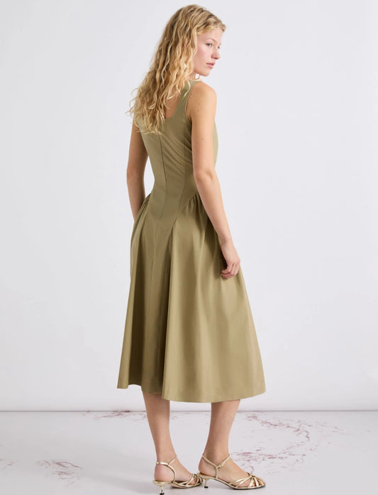 Marella Khaki Sleeveless Slim-Fit Poplin Dress MLLENFASI