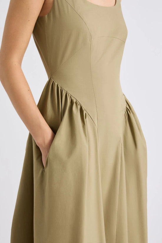 Marella Khaki Sleeveless Slim-Fit Poplin Dress MLLENFASI