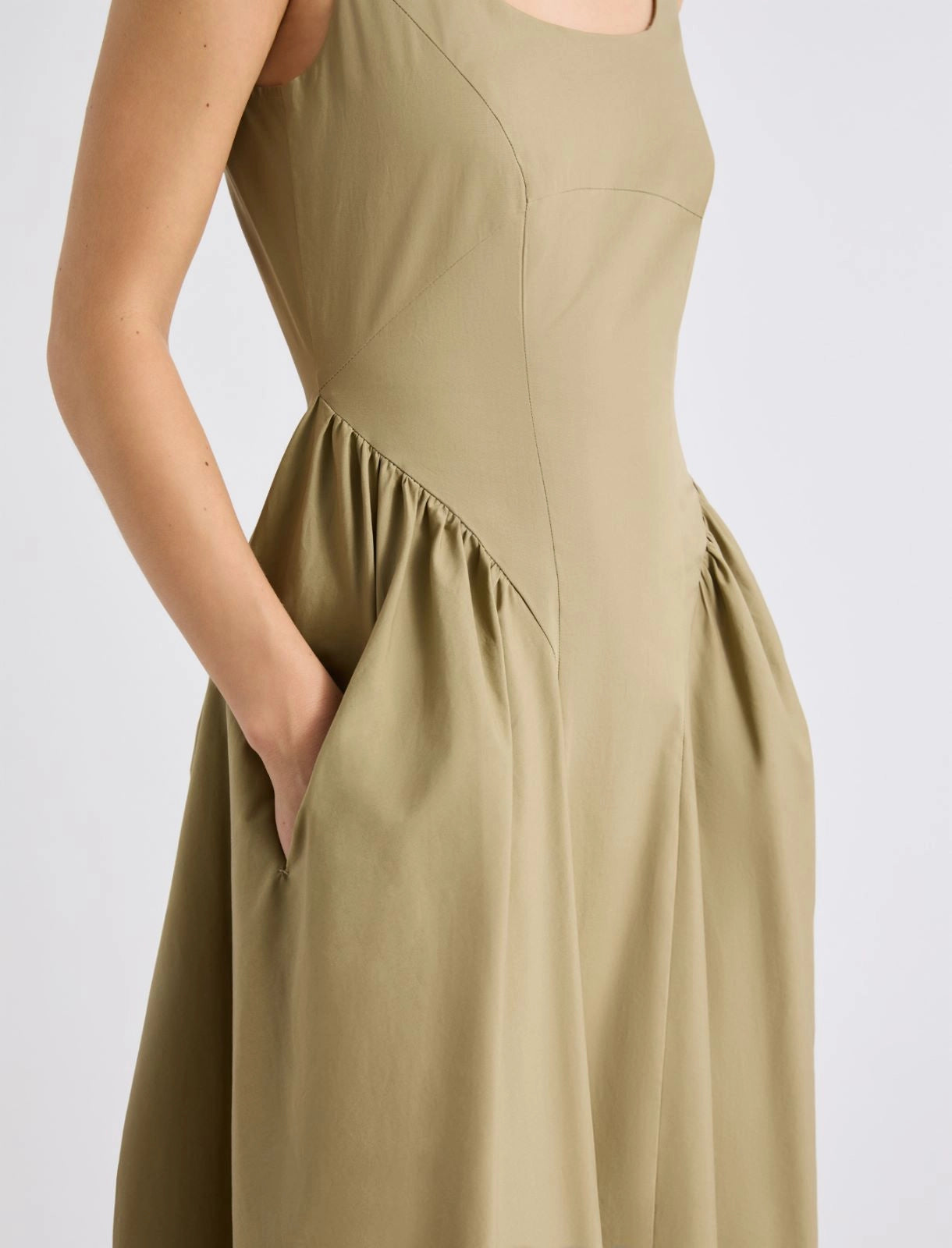 Marella Khaki Sleeveless Slim-Fit Poplin Dress MLLENFASI