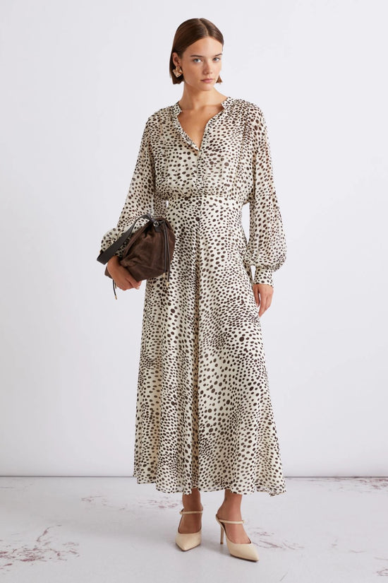 Marella Cream Print Long printed Georgette Shirt Dress MLLMASTRO