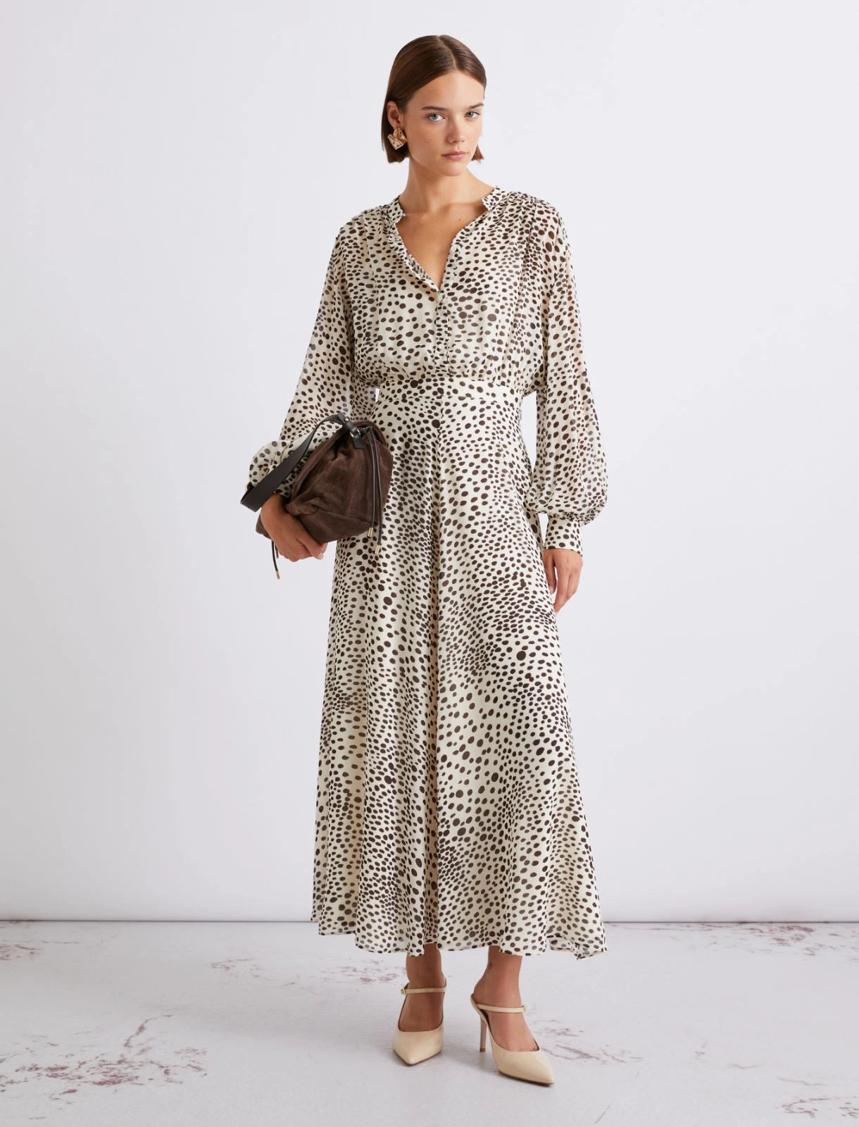 Marella Cream Print Long printed Georgette Shirt Dress MLLMASTRO