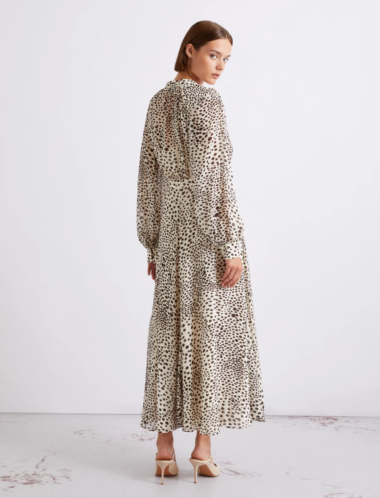 Marella Cream Print Long printed Georgette Shirt Dress MLLMASTRO