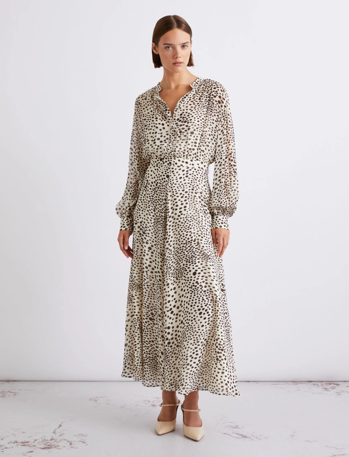 Marella Cream Print Long printed Georgette Shirt Dress MLLMASTRO