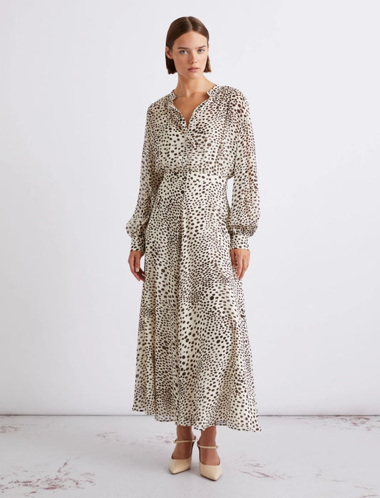 Marella Cream Print Long printed Georgette Shirt Dress MLLMASTRO