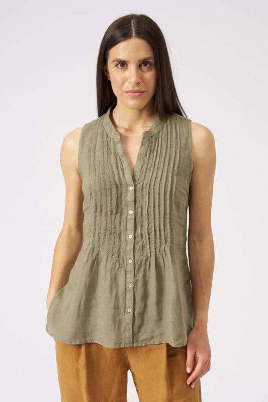 120 Lino pleat front sleeveless top 19G1 B317
