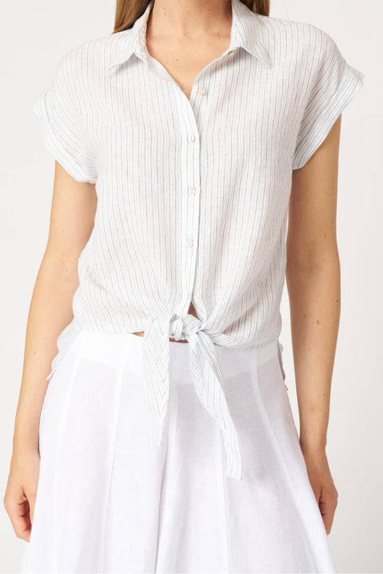 120 Lino Pure Linen Fine Stripe Short Sleeve Shirt with Front Tie 33ALIW1PKZ