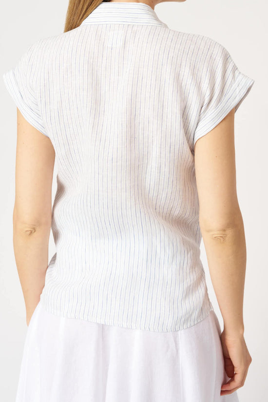120 Lino Pure Linen Fine Stripe Short Sleeve Shirt with Front Tie 33ALIW1PKZ