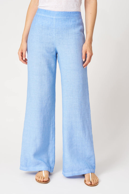 120 Lino Sky Blue Wide Leg Linen Trousers 33ALIW29CO