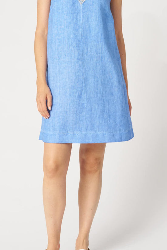 120 Lino Pacific Sleeveless V-Neck Linen A-Line Dress with Bead & Disc Detailing 33ALIW4PKE