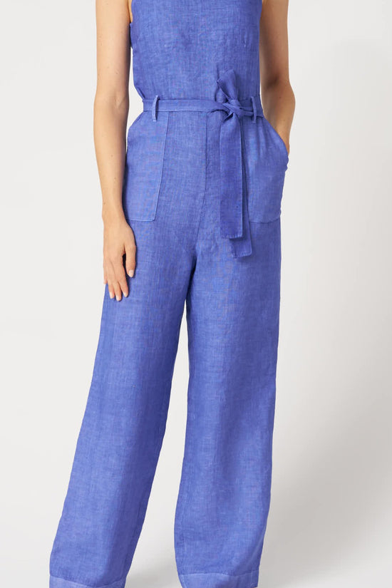 120 Lino Ink Blue Linen Jumpsuit – Sleeveless Wide Leg, Tie Waist, Side Pockets 33ALIW4PLC