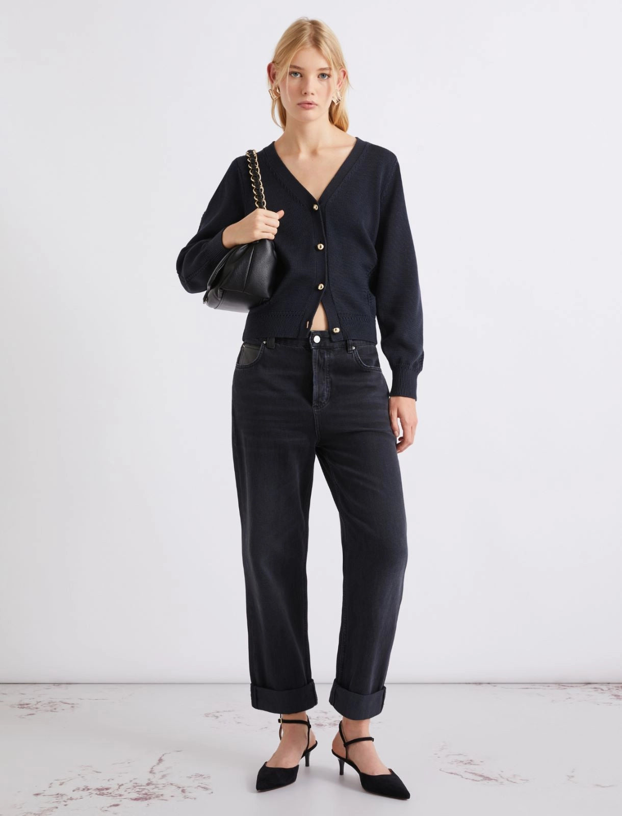 Marella Sport Navy Slim Fit V Neck Cardigan MLSPOLIS