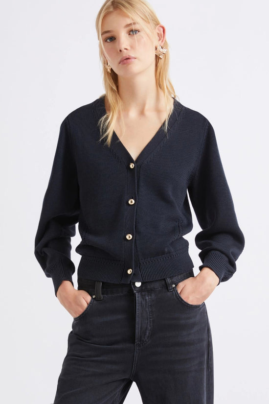 Marella Sport Navy Slim Fit V Neck Cardigan MLSPOLIS