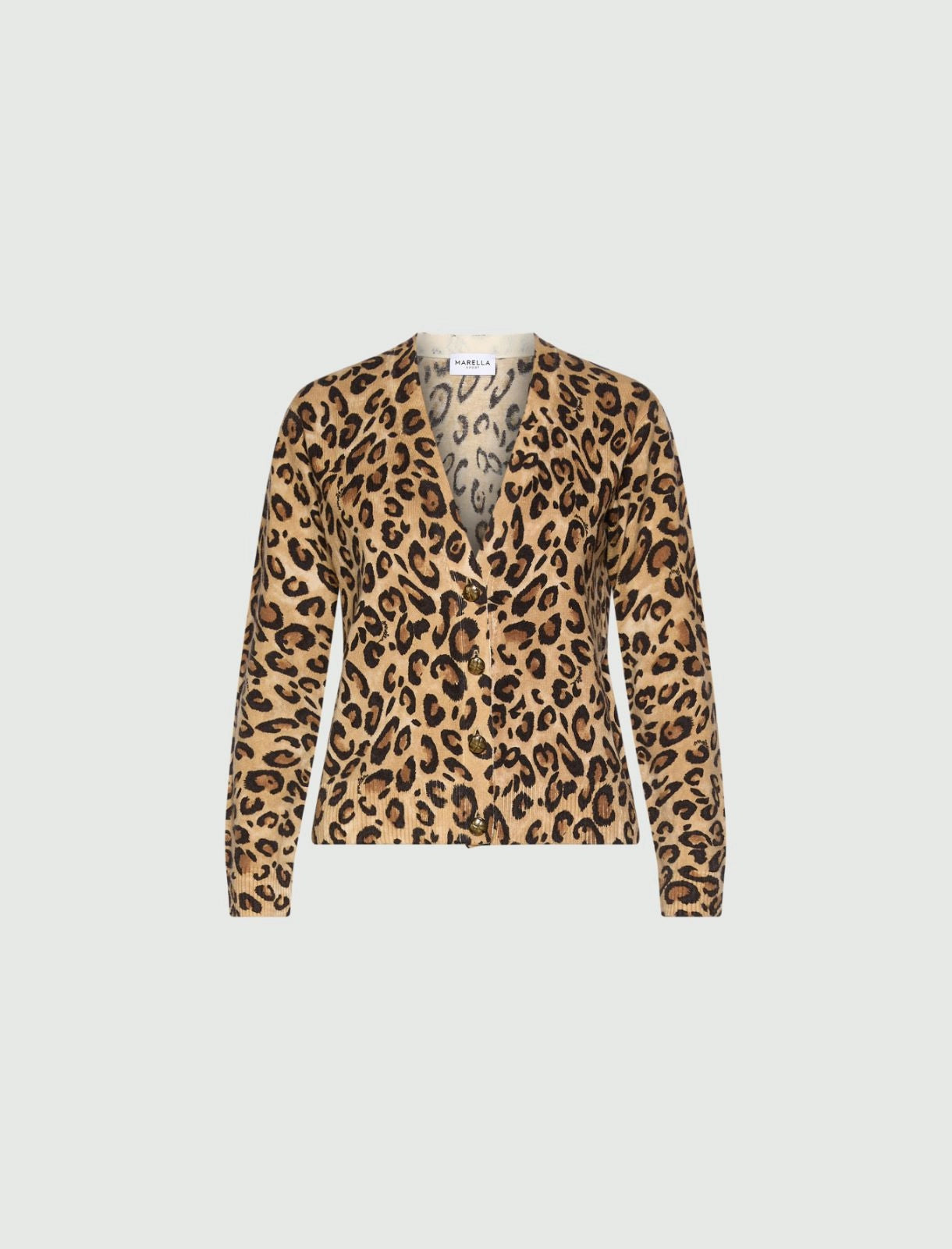Marella Sport Beige Animal Print Wool Cardigan