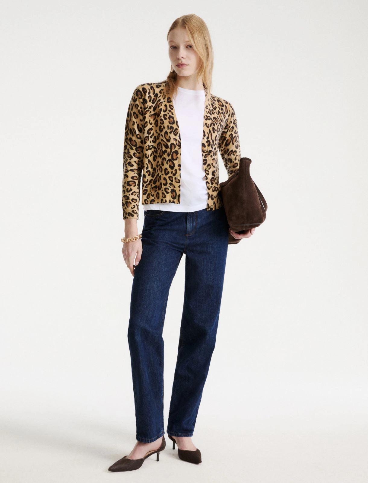 Marella Sport Beige Animal Print Wool Cardigan
