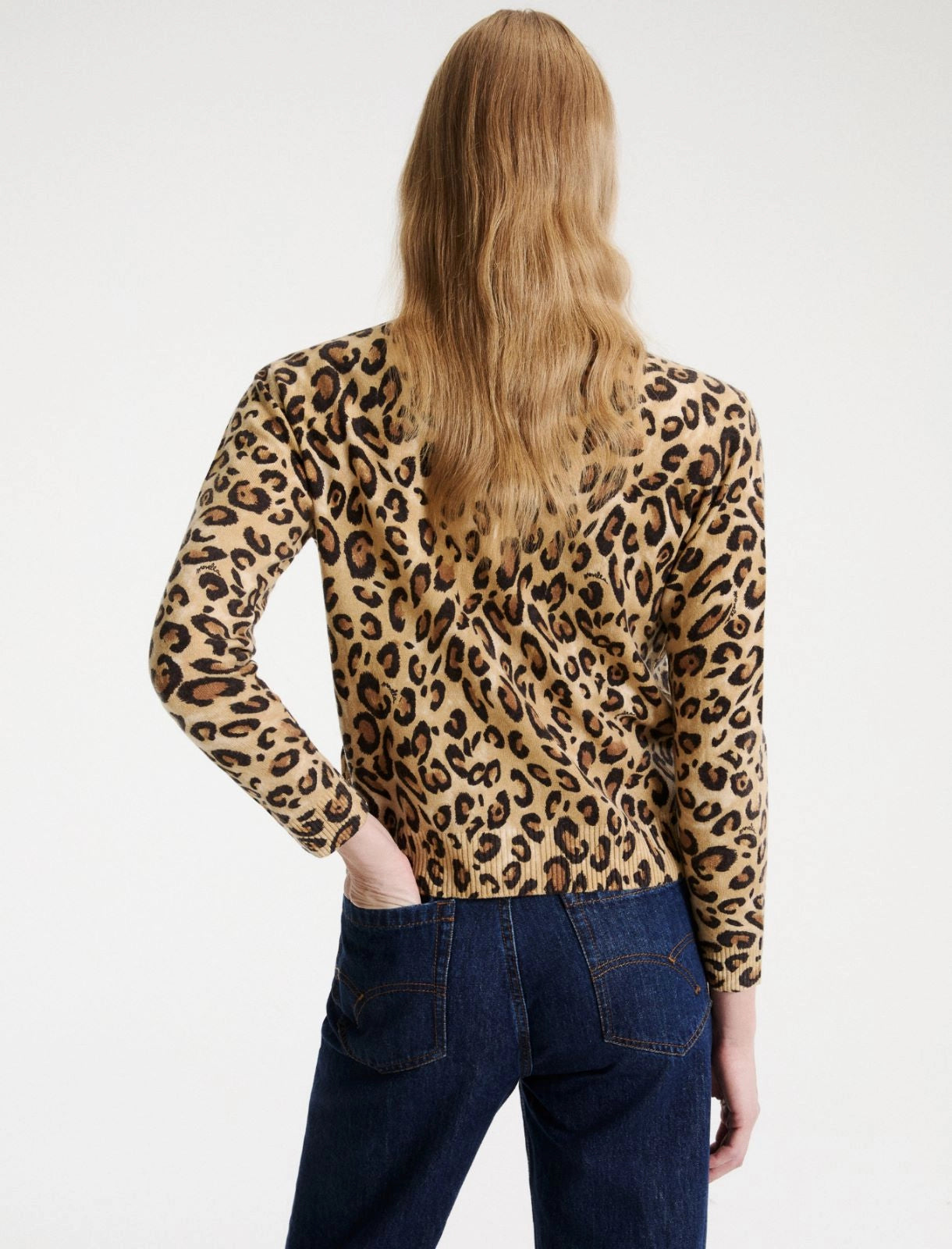 Marella Sport Beige Animal Print Wool Cardigan