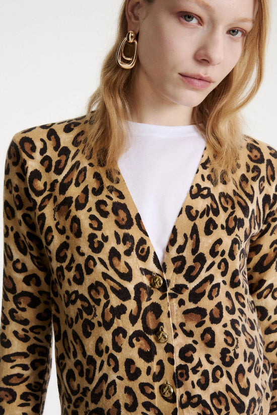 Marella Sport Beige Animal Print Wool Cardigan
