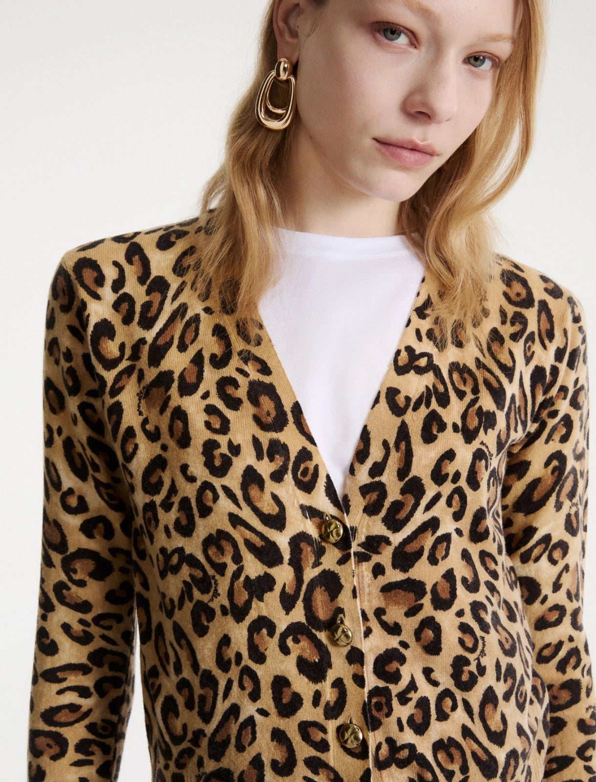 Marella Sport Beige Animal Print Wool Cardigan