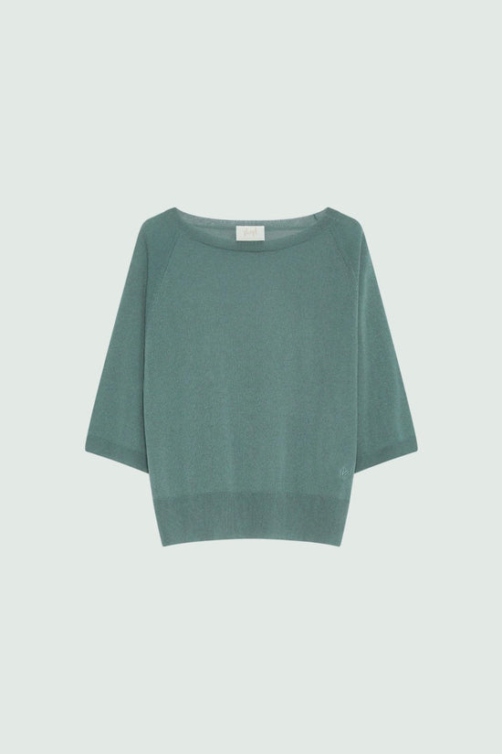 Marella Green Tulle-Look 3/4 Sleeve Viscose Sweater
