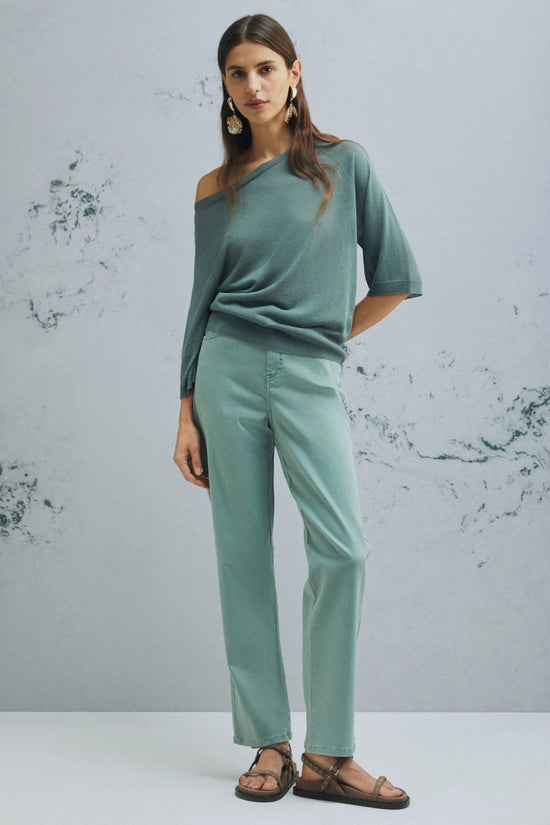 Marella Green Tulle-Look 3/4 Sleeve Viscose Sweater