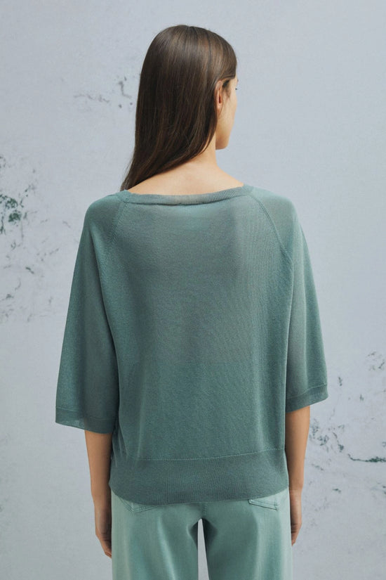Marella Green Tulle-Look 3/4 Sleeve Viscose Sweater