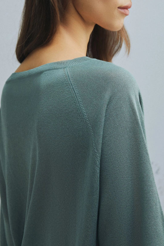 Marella Green Tulle-Look 3/4 Sleeve Viscose Sweater