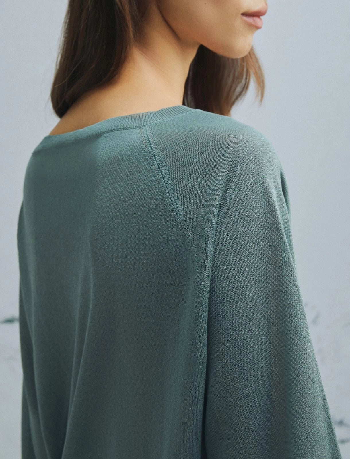 Marella Green Tulle-Look 3/4 Sleeve Viscose Sweater