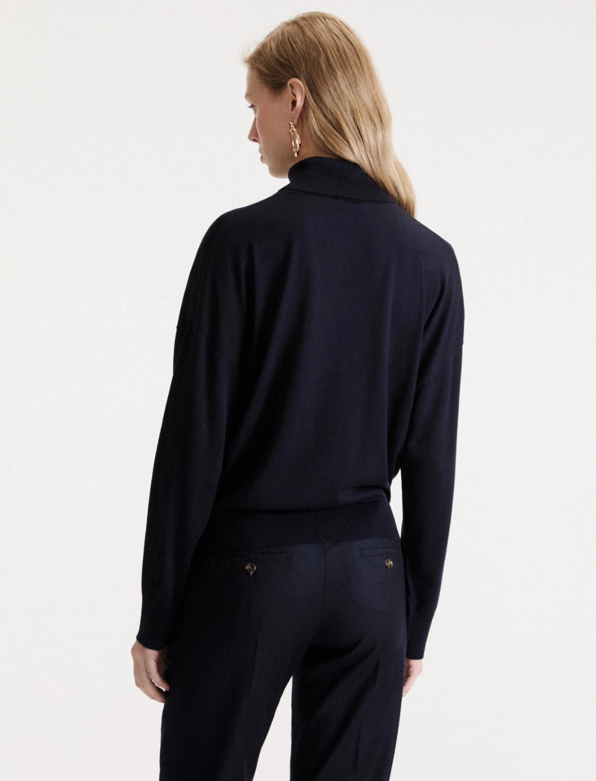 Marella Sport Navy Soft Lyocell Polo-Neck Sweater