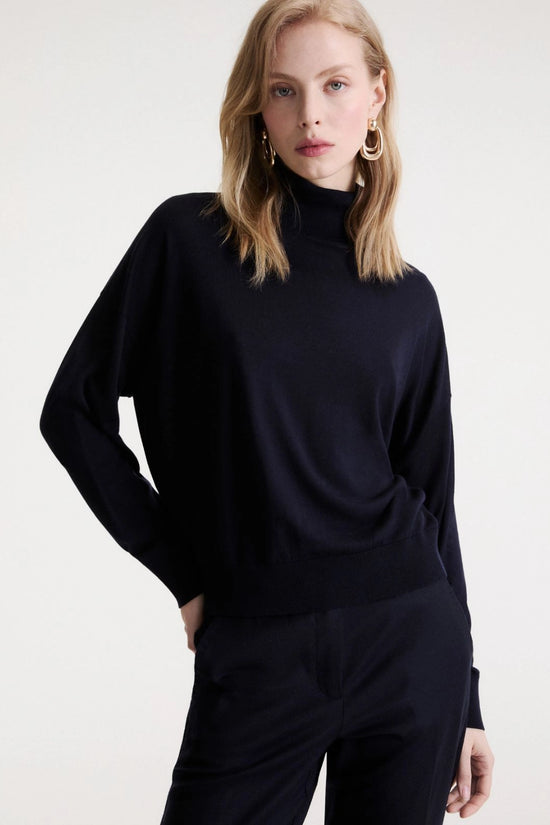 Marella Sport Navy Soft Lyocell Polo-Neck Sweater