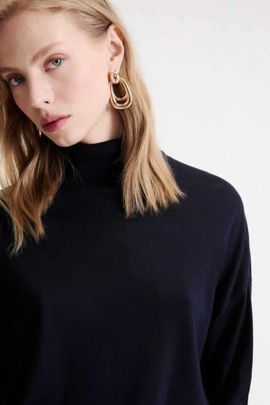 Marella Sport Navy Soft Lyocell Polo-Neck Sweater