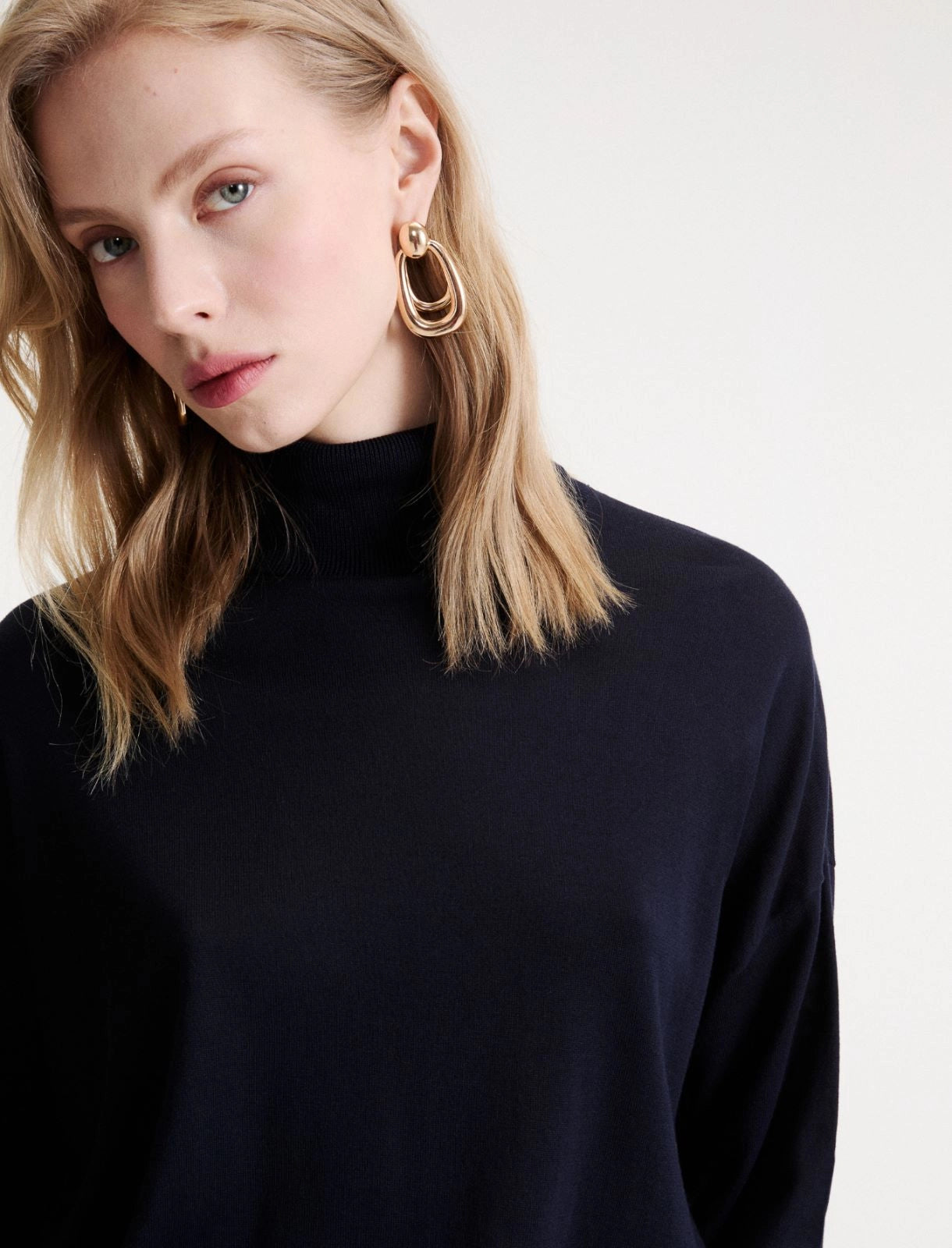 Marella Sport Navy Soft Lyocell Polo-Neck Sweater