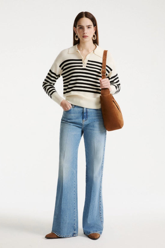 Marella Cream & Black Stripe Wool Blend Polo Neck Sweater MLSORMA