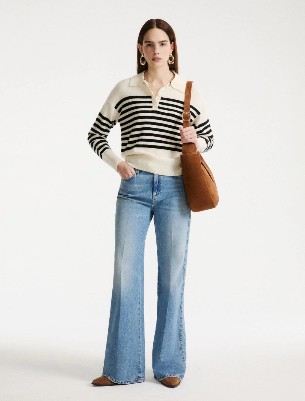 Marella Cream & Black Stripe Wool Blend Polo Neck Sweater MLSORMA