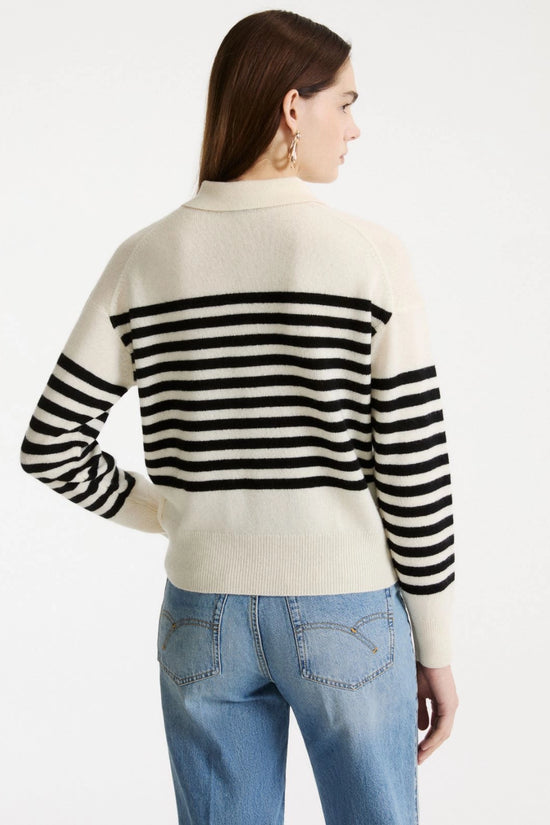 Marella Cream & Black Stripe Wool Blend Polo Neck Sweater MLSORMA