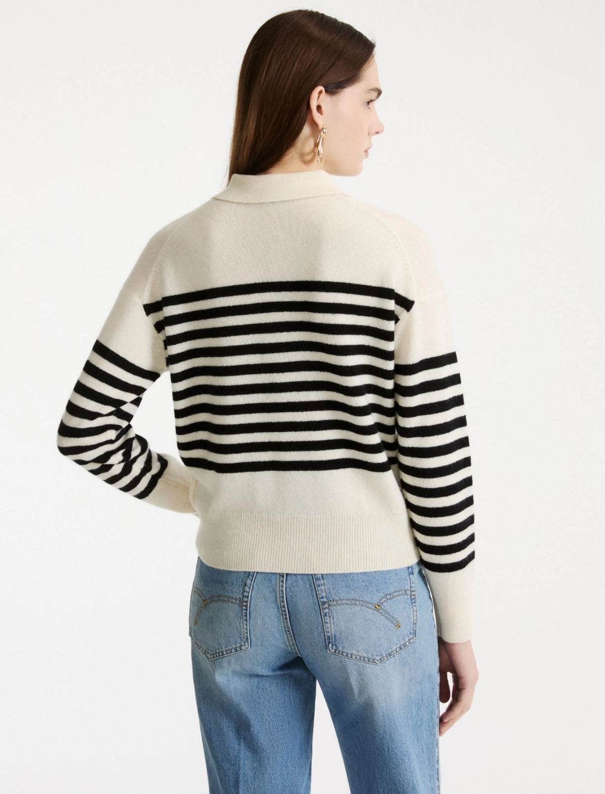 Marella Cream & Black Stripe Wool Blend Polo Neck Sweater MLSORMA