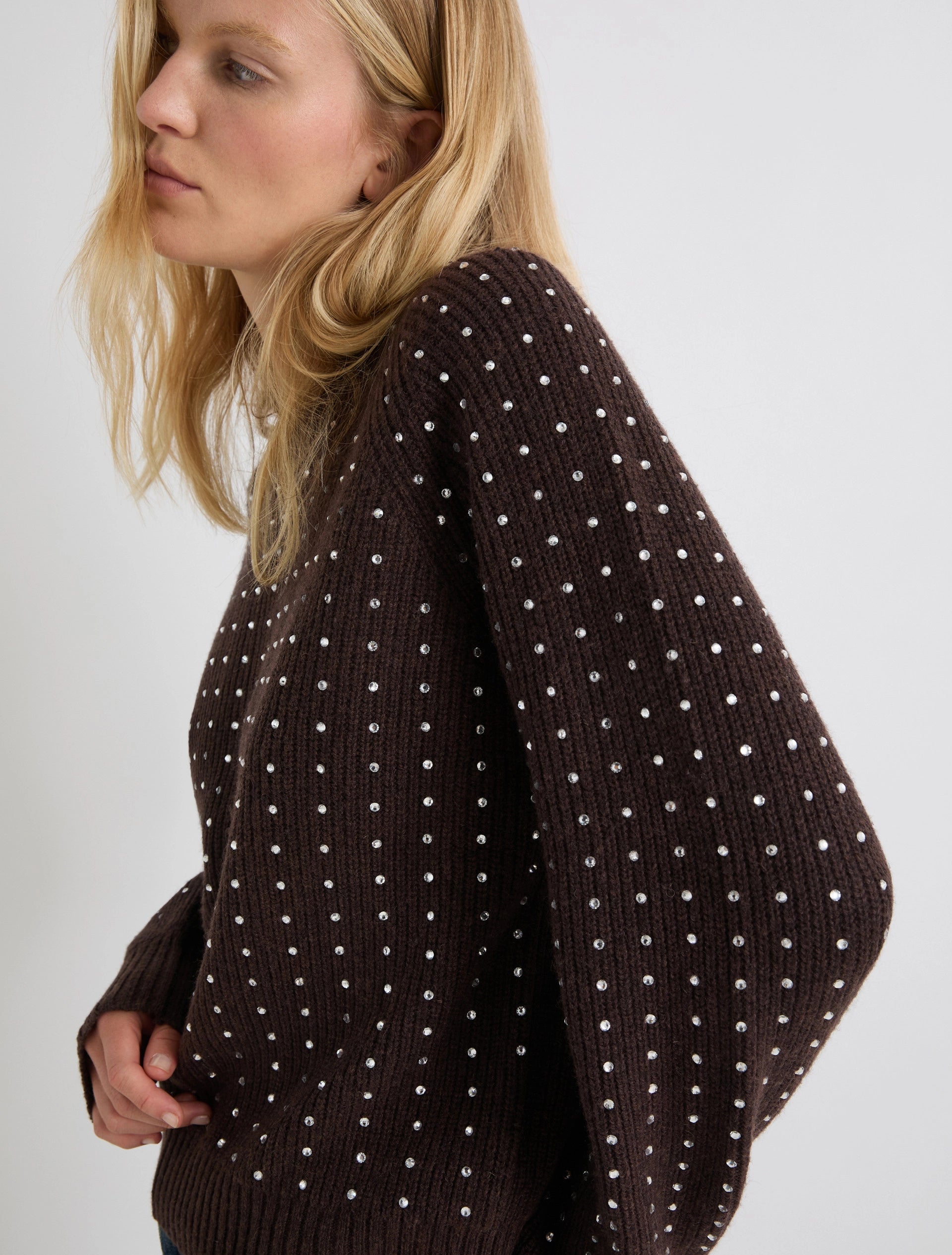 Marella Rhinestone Sweater Todi-BROWN