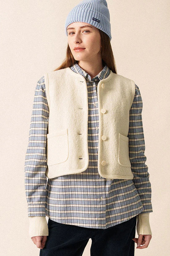 Saint James boiled wool gilet in white 3377 Jura