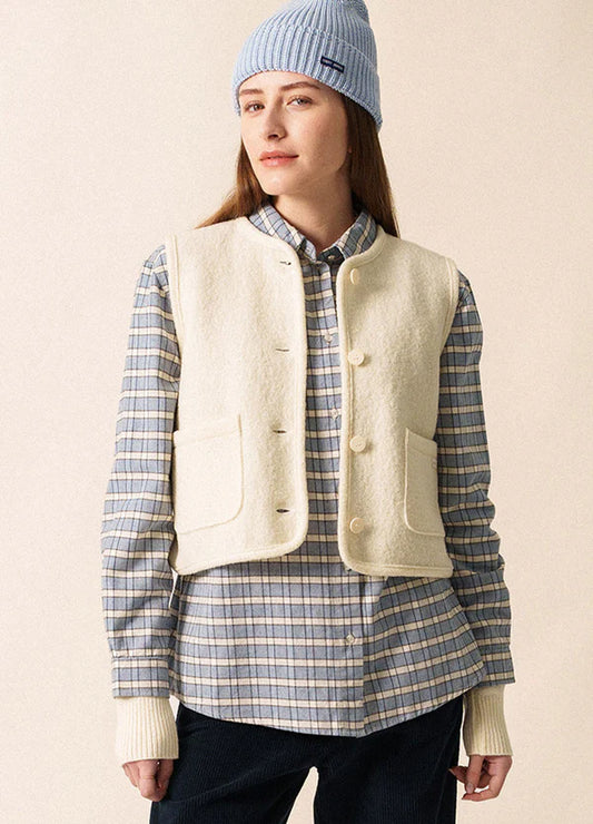 Saint James boiled wool gilet in white 3377 Jura