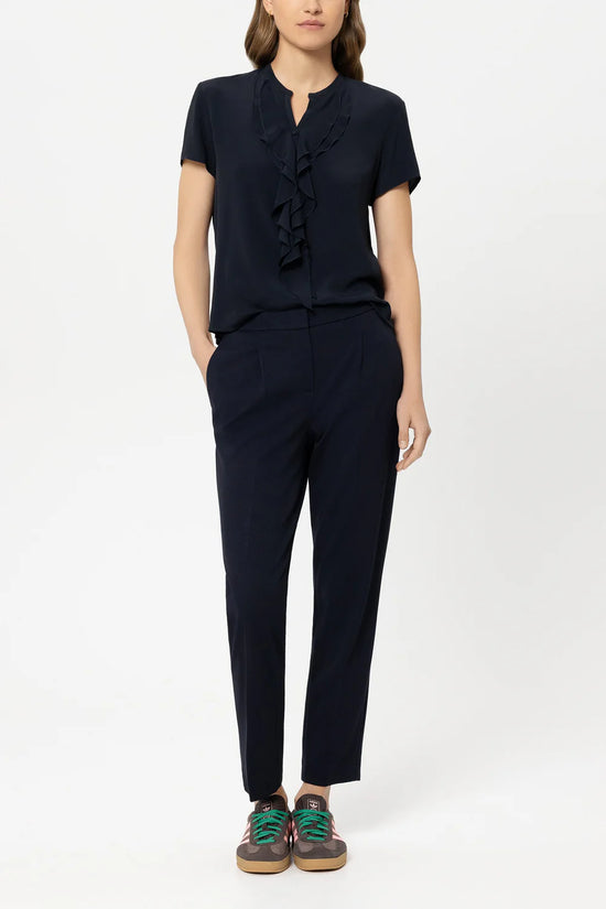 Luisa Cerano Navy Short Sleeve Top with Flounces 338332