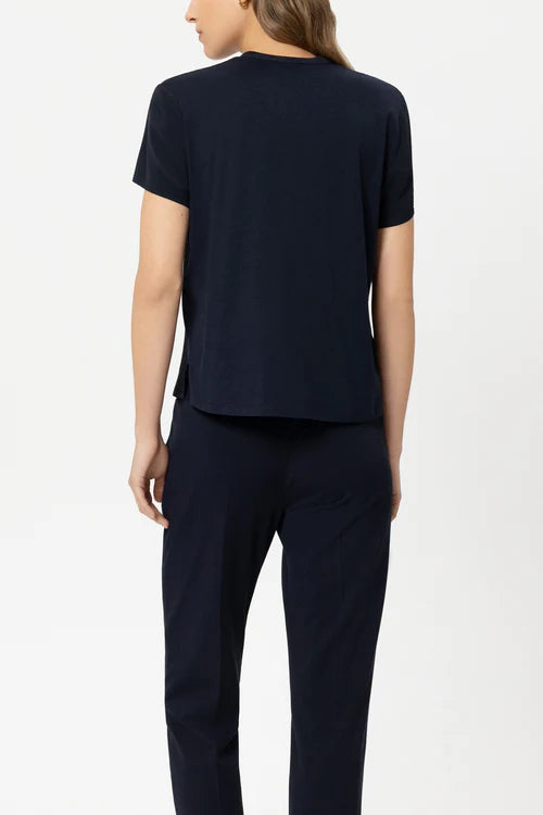 Luisa Cerano Navy Short Sleeve Top with Flounces 338332