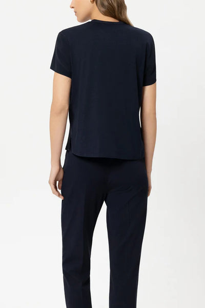 Luisa Cerano Navy Short Sleeve Top with Flounces 338332