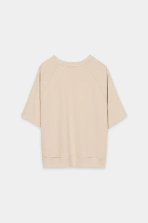 Luisa Cerano Camel Short-Sleeve Sweatshirt with Gemstones 338345