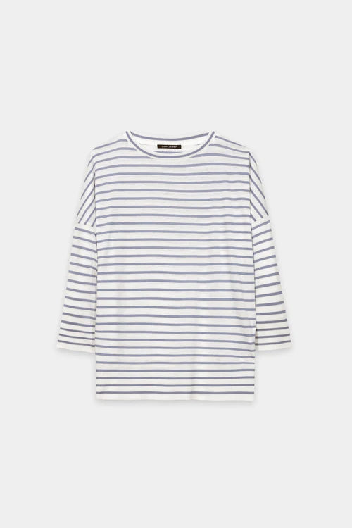 Luisa cerano Blue Striped T- Shirt with Ribbed Detail 338351